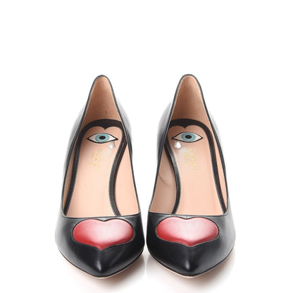 Gucci Nappa Molina Heart Pumps Heels 38.5 Black Red 2 of 11