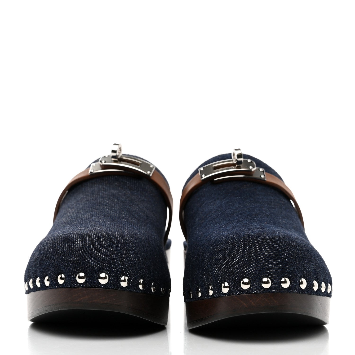 Hermes Denim Carlotta Mules 38 Bleu Brut Gold 2 of 9
