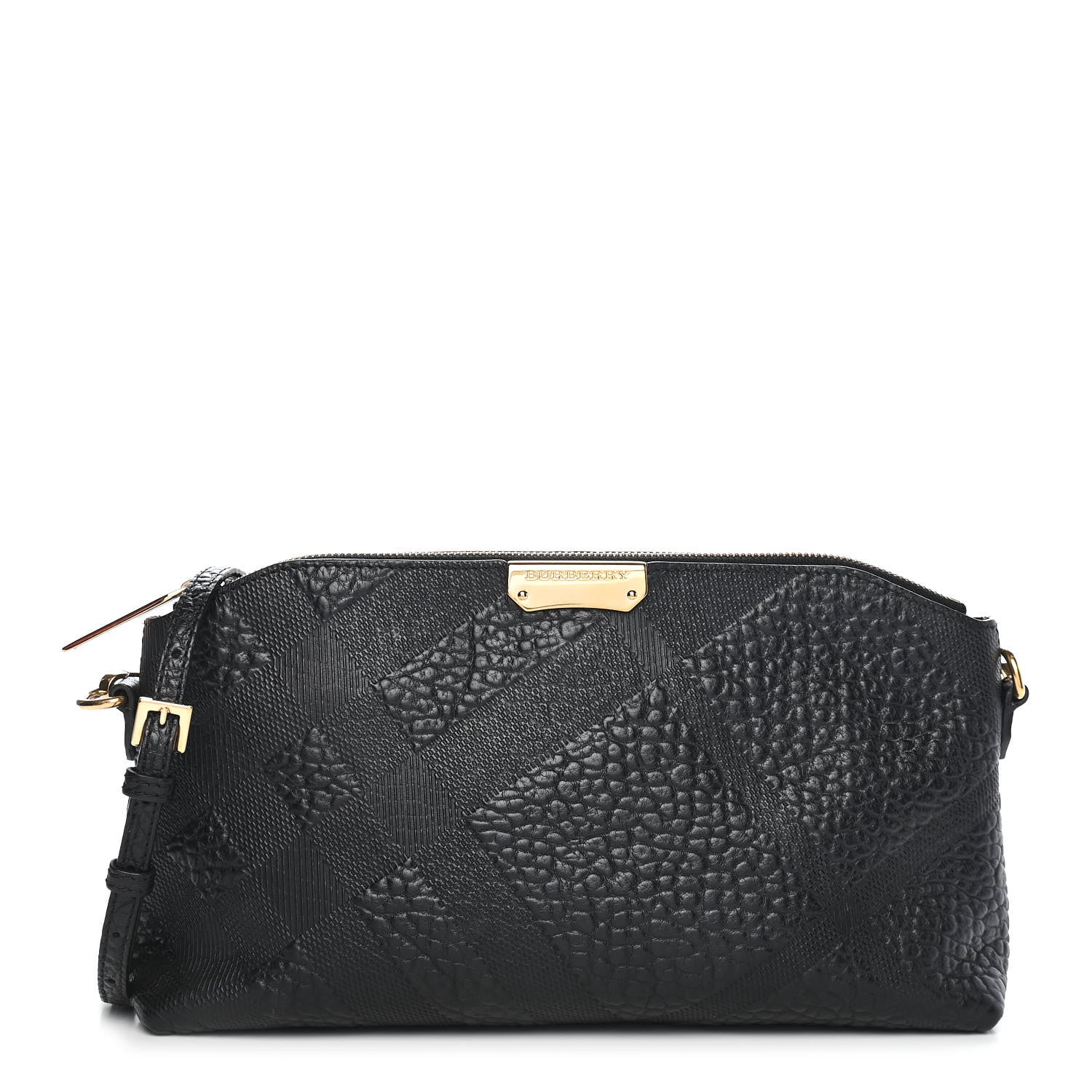 Burberry Signature Grain Calfskin Check Embossed Small Chichester Crossbody Clutch Bag Black 1 of 9