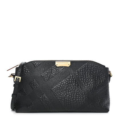 Burberry Signature Grain Calfskin Check Embossed Small Chichester Crossbody Clutch Bag Black 1 of 9