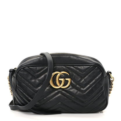 Gucci Calfskin Matelasse Small GG Marmont Chain Shoulder Bag Black 1 of 12