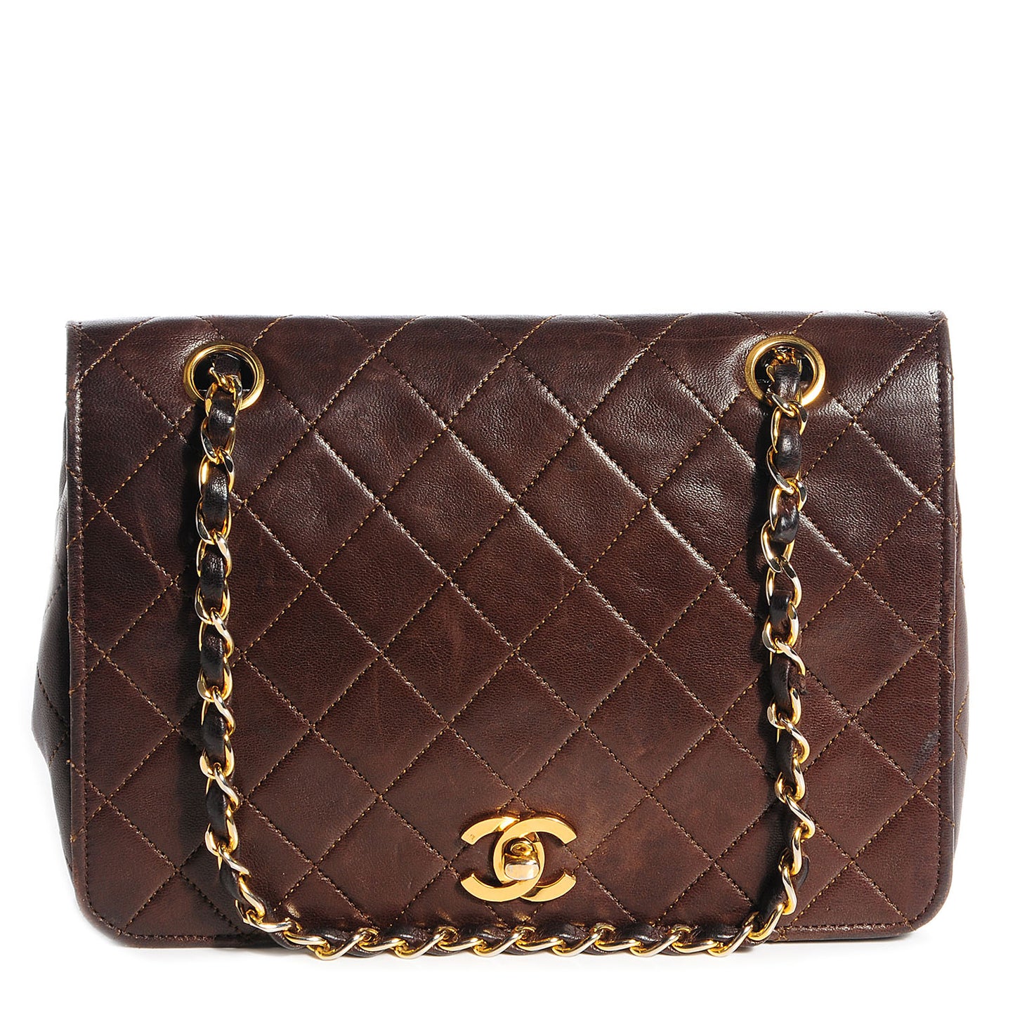 Quilted Lambskin Small Single Flap Brown