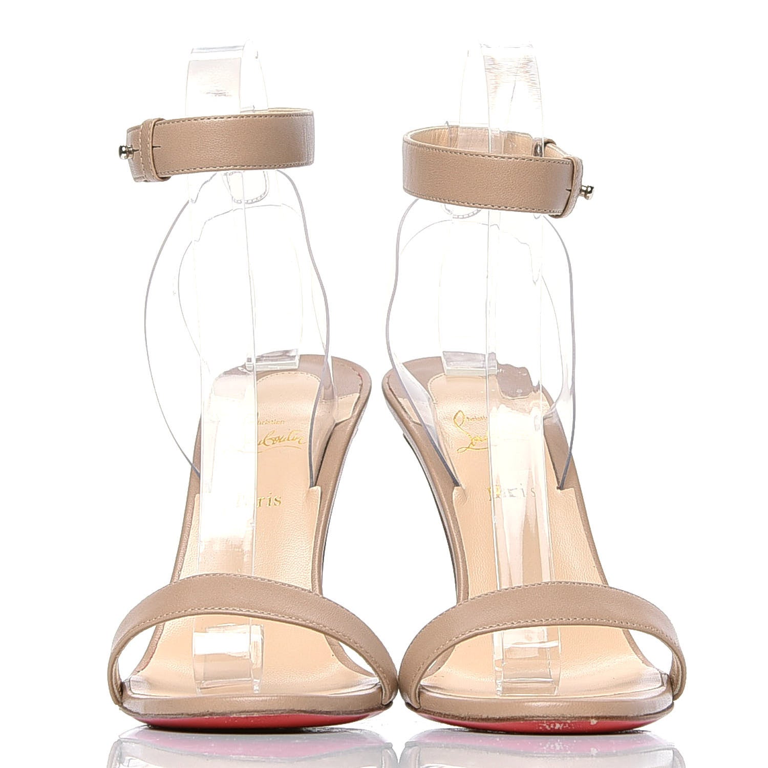 Christian Louboutin Nappa Shiny PVC Jonatina 100 Sandals 37.5 Nude 2 of 7