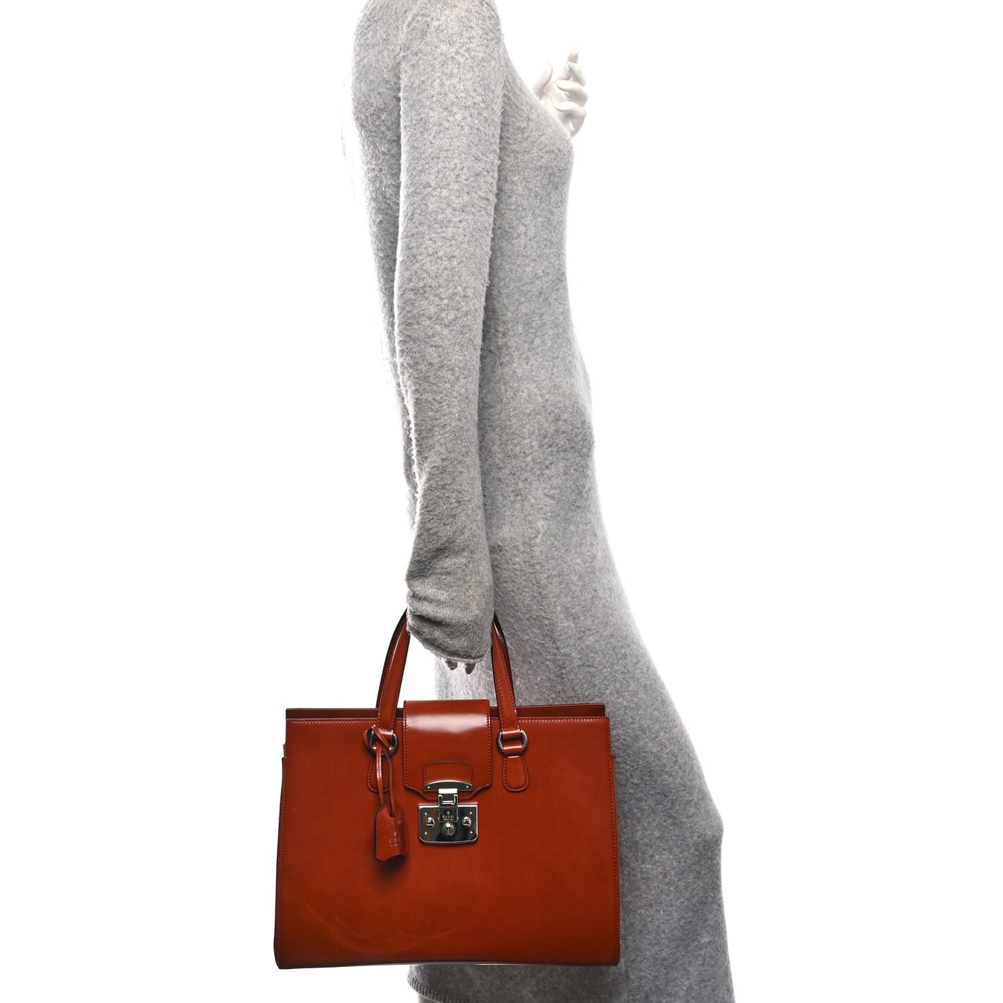Regent Calfskin Large Lady Lock Flap Top Handle Bag Tan