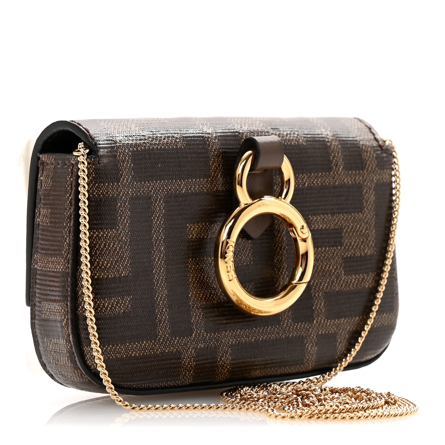 Fendi Glazed Fabric FF 1974 Nano Baguette Charm Mogano Panna 3 of 10