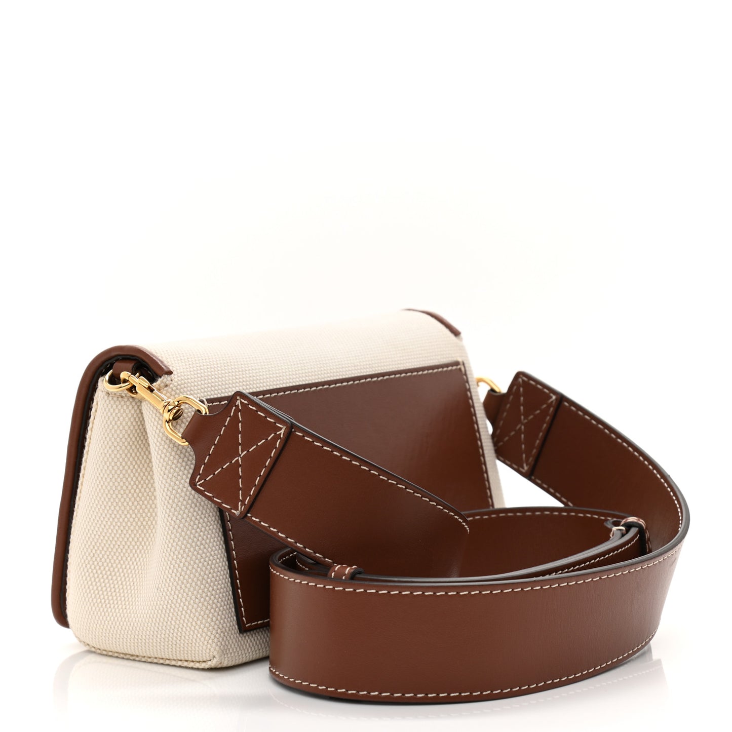 Cotton Canvas Horseferry Print Small Crossbody Bag White Tan