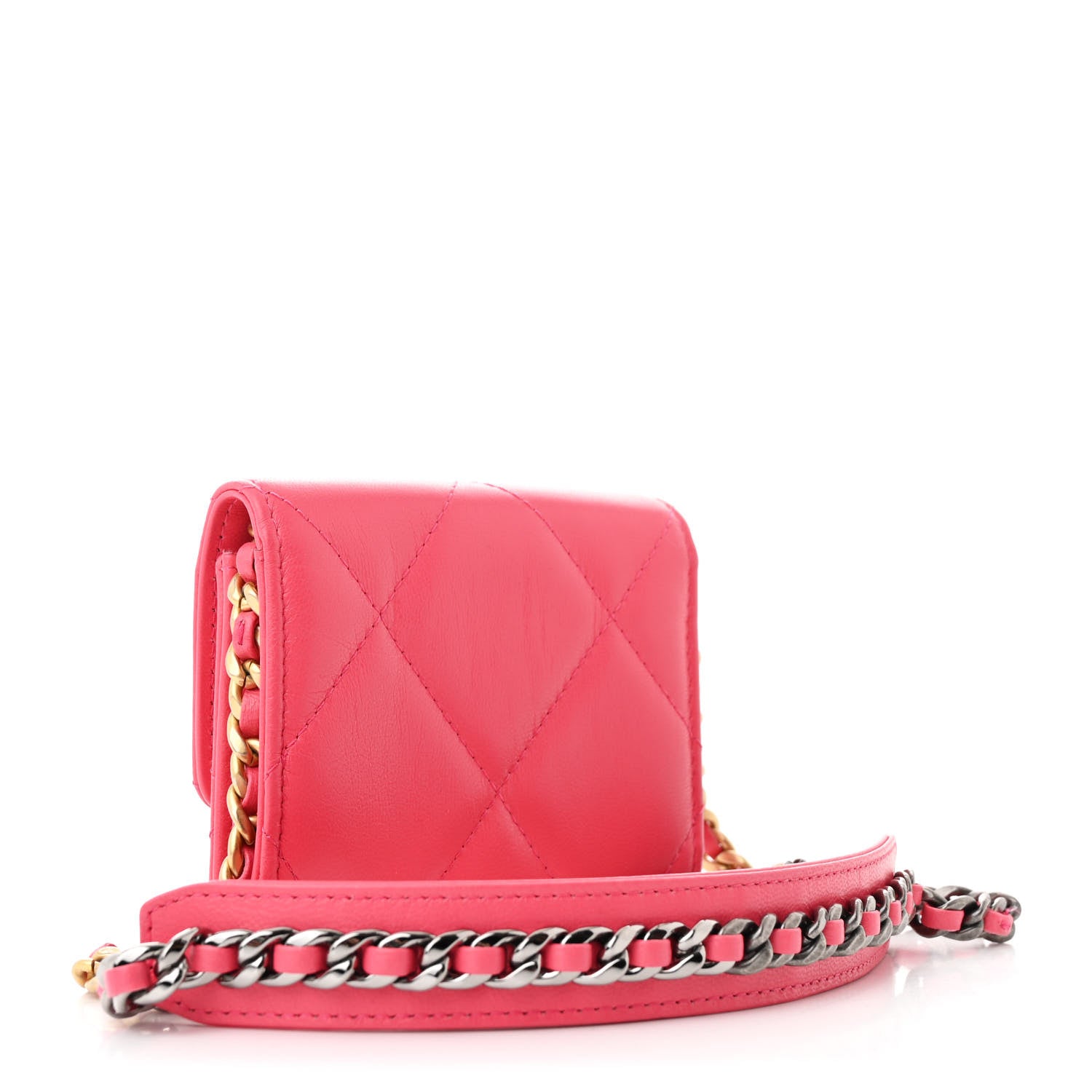 Chanel Lambskin Quilted Chanel 19 Flap Coin Purse With Chain Dark Pink 3 of 12