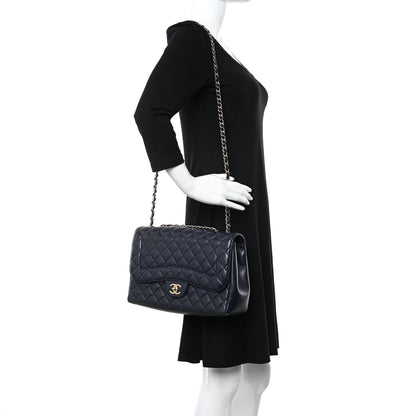 Chanel Lambskin Quilted Jumbo Mademoiselle Chic Flap Navy 2 of 11