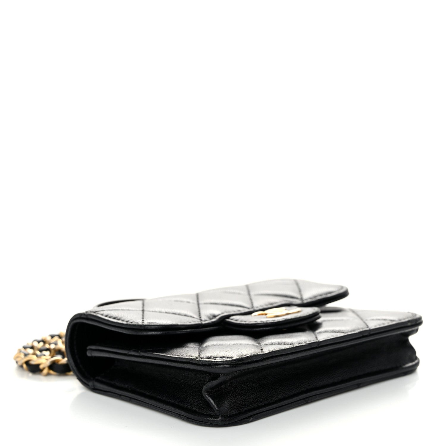 Chanel Lambskin Quilted Top Handle Flap Coin Purse With Chain Black 4 of 12