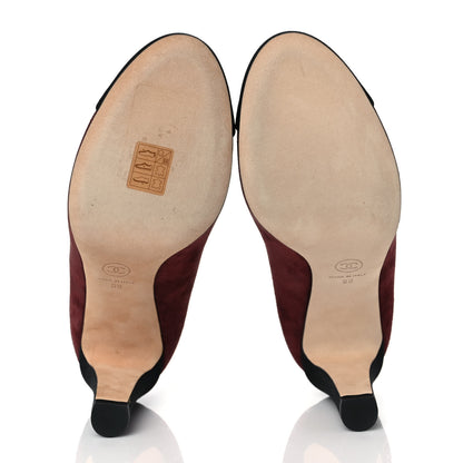 Chanel Glitter Calfskin Grosgrain Cap Toe Pearl Pumps 38 Burgundy Black 5 of 9