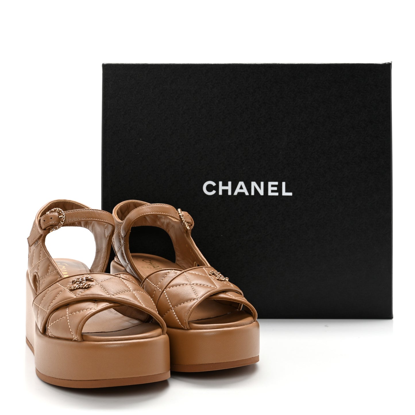 Lambskin Quilted CC Platform Sandals 36.5 Beige