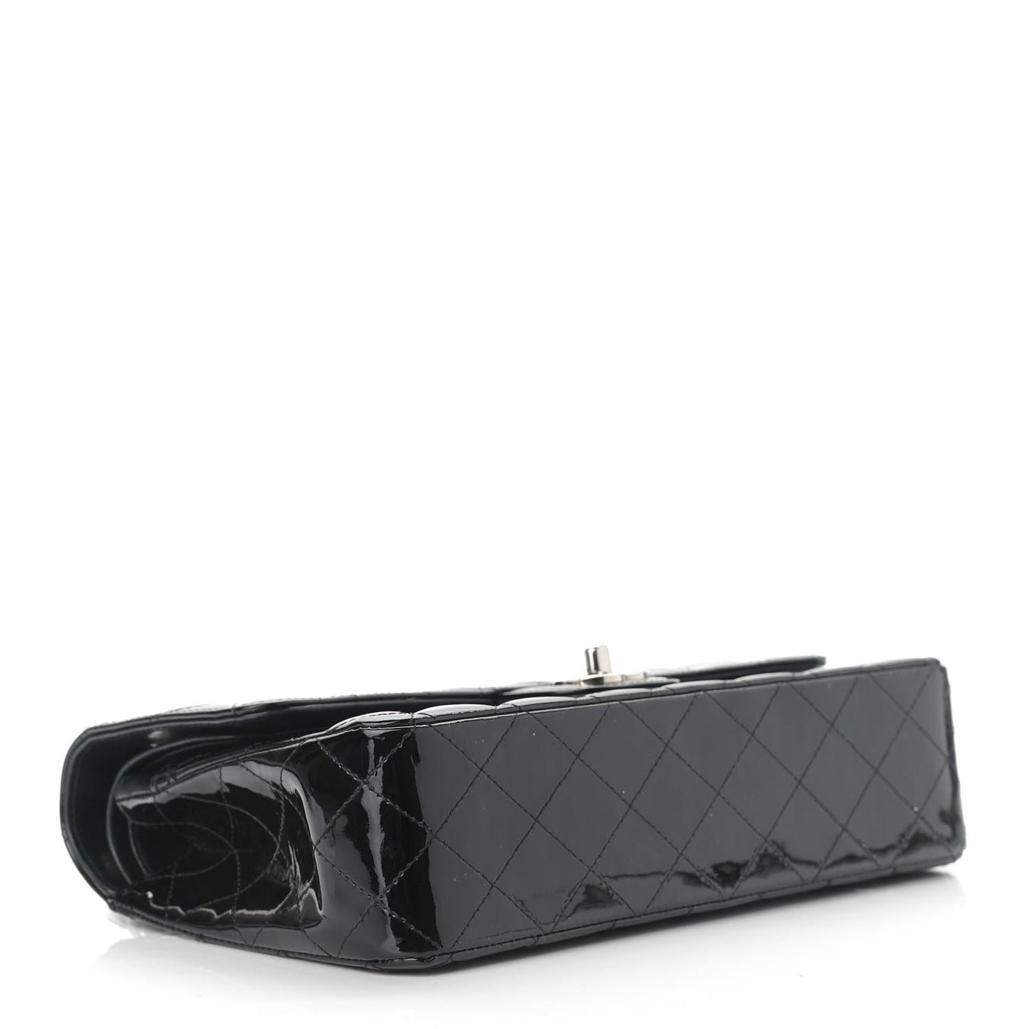 Patent Quilted Medium Double Flap Black