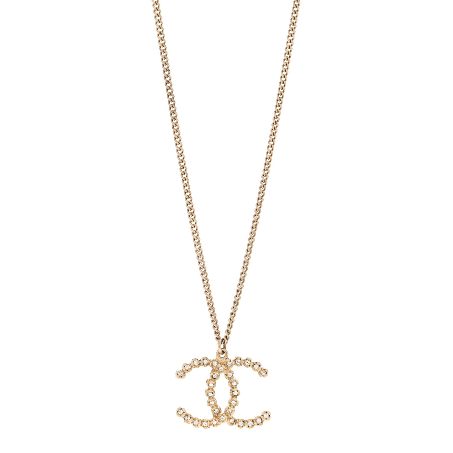 Metal Crystal CC Pendant Necklace Gold