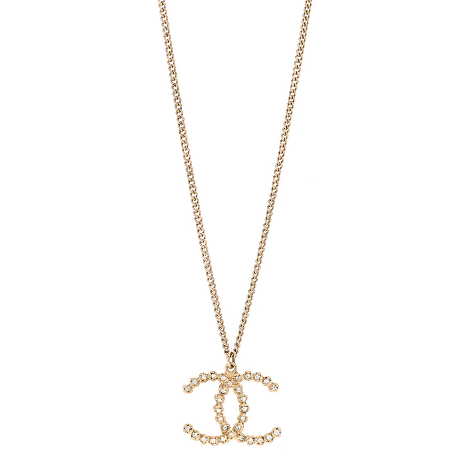 Chanel Metal Crystal CC Pendant Necklace Gold 1 of 5