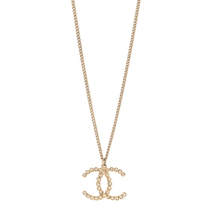 Chanel Metal Crystal CC Pendant Necklace Gold 1 of 5
