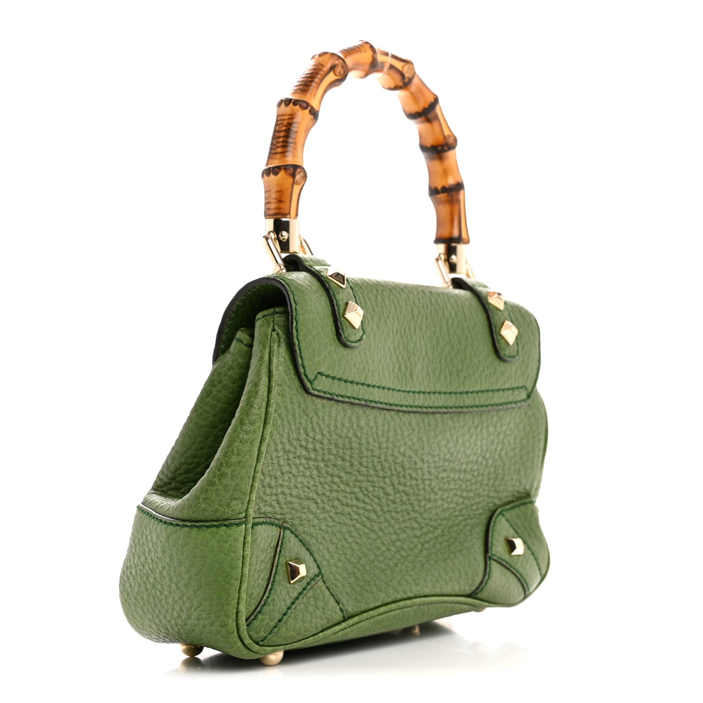 Calfskin Bamboo Top Handle Bag Green