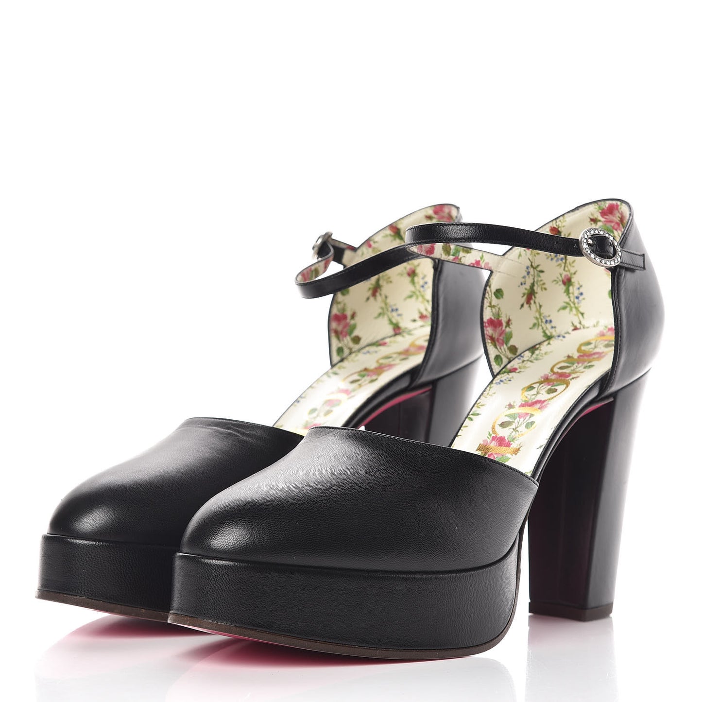 Calfskin Embellished Agon Ankle Strap Platform Pumps 40.5 Black