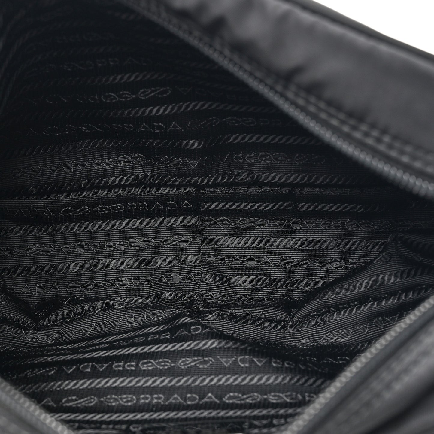 Re-Nylon Vela Saffiano Pocket Double Zip Shoulder Bag Black