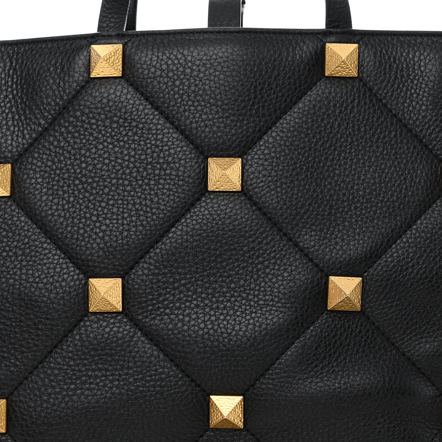 Grained Calfskin Quilted Large Roman Stud Tote Black