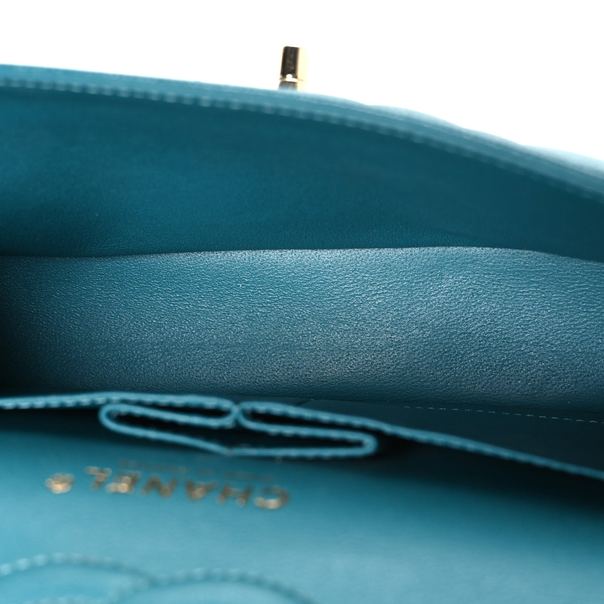 Caviar Quilted Small Double Flap Turquoise