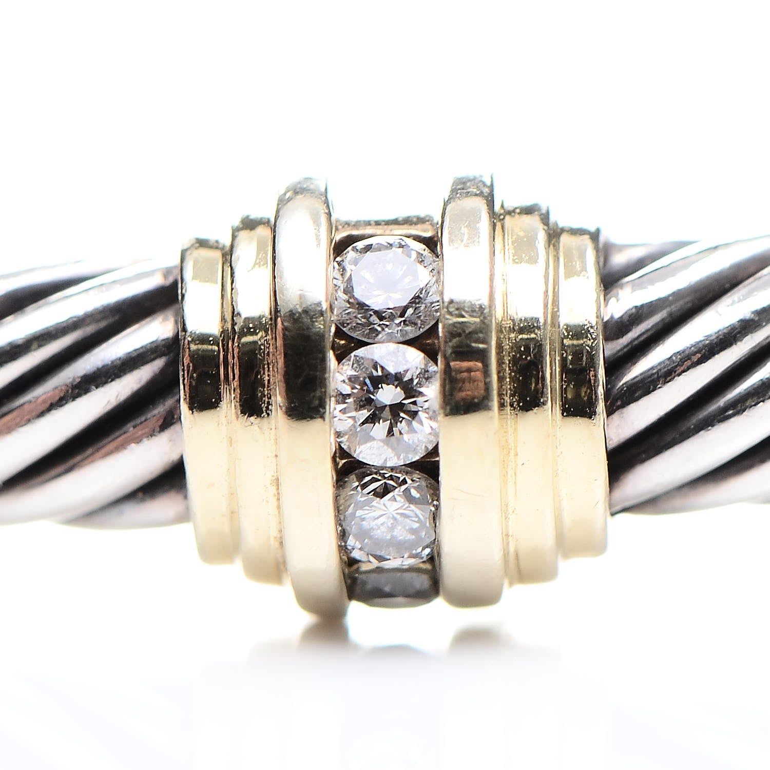 David Yurman Sterling Silver 18K Yellow Gold Diamond 5mm Double Station Bracelet M 4 of 6