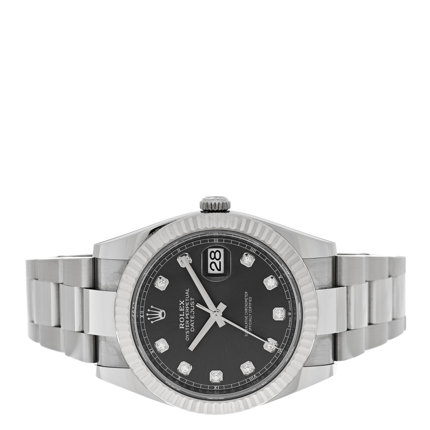 Stainless Steel 18K White Gold Diamond 41mm Oyster Perpetual Datejust Watch Slate 126334