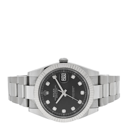 Rolex Stainless Steel 18K White Gold Diamond 41mm Oyster Perpetual Datejust Watch Slate 126334 2 of 4