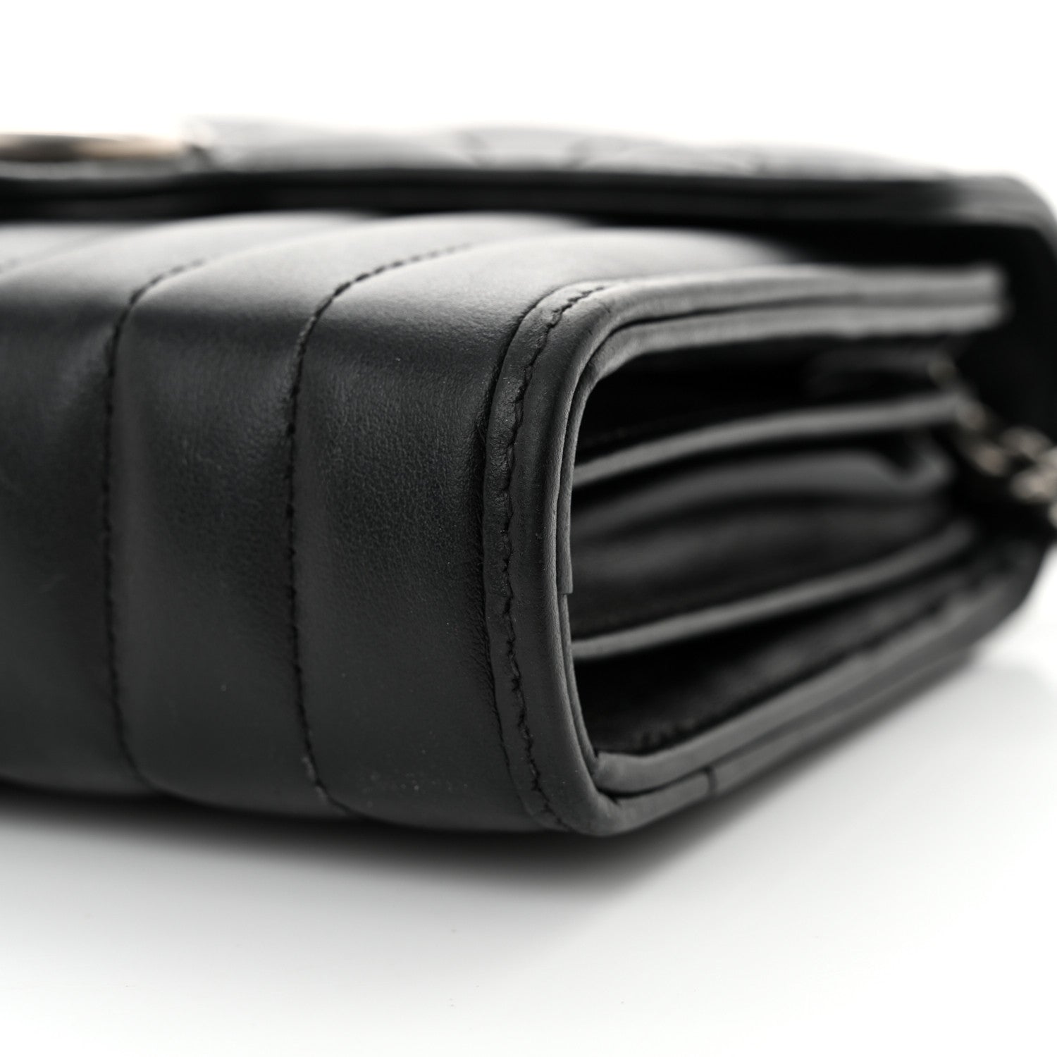 Gucci Calfskin Matelasse Aria GG Marmont Chain Wallet Black 10 of 12