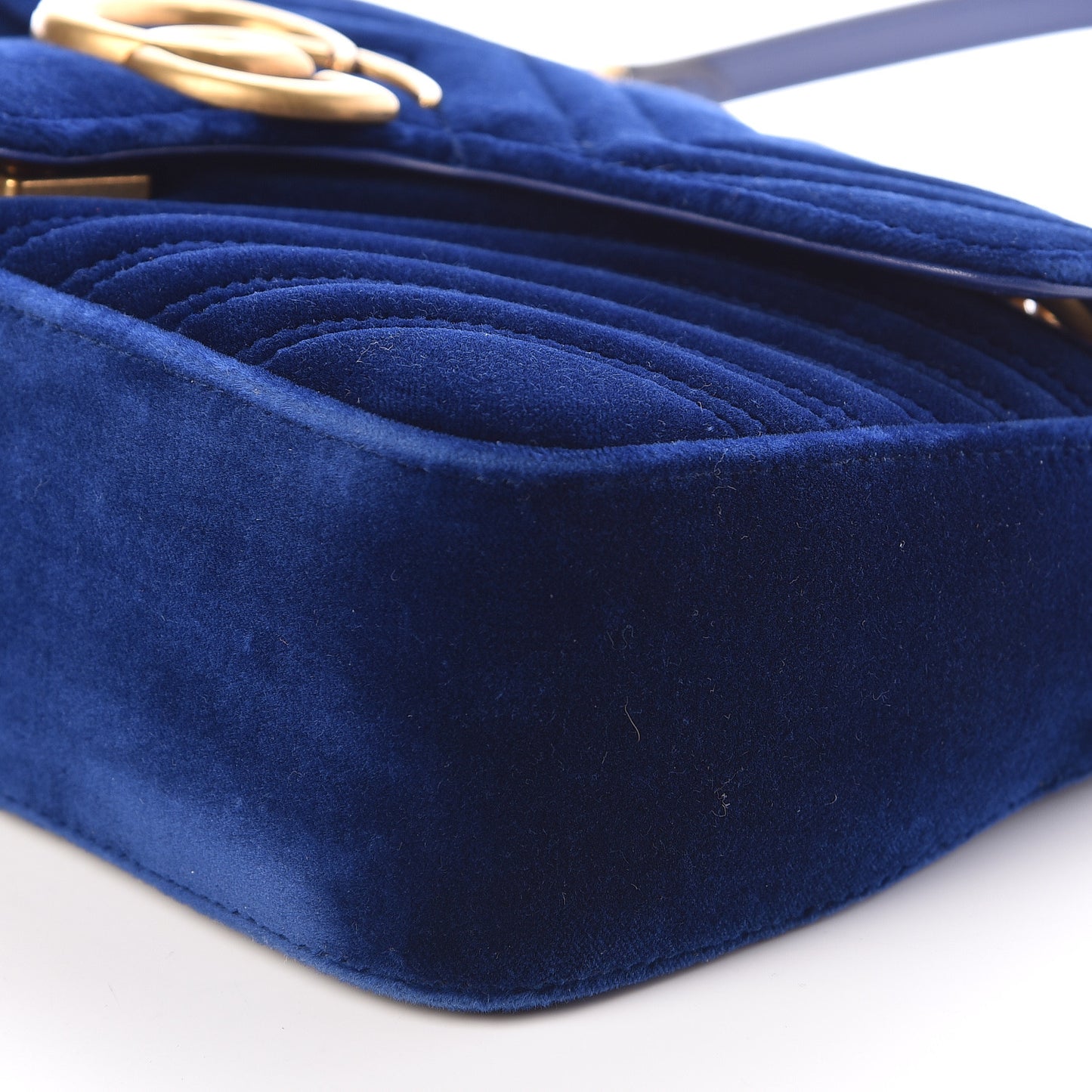Velvet Matelasse Small GG Marmont Shoulder Bag Cobalt Blue