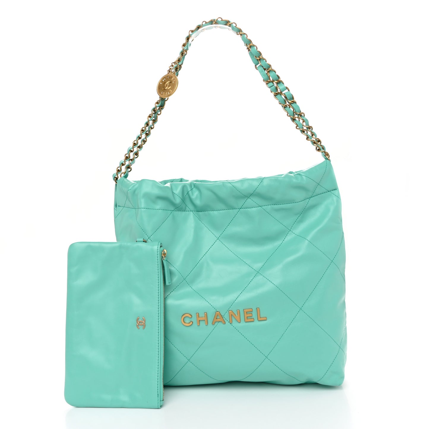 Shiny Calfskin Quilted Small Chanel 22 Light Blue