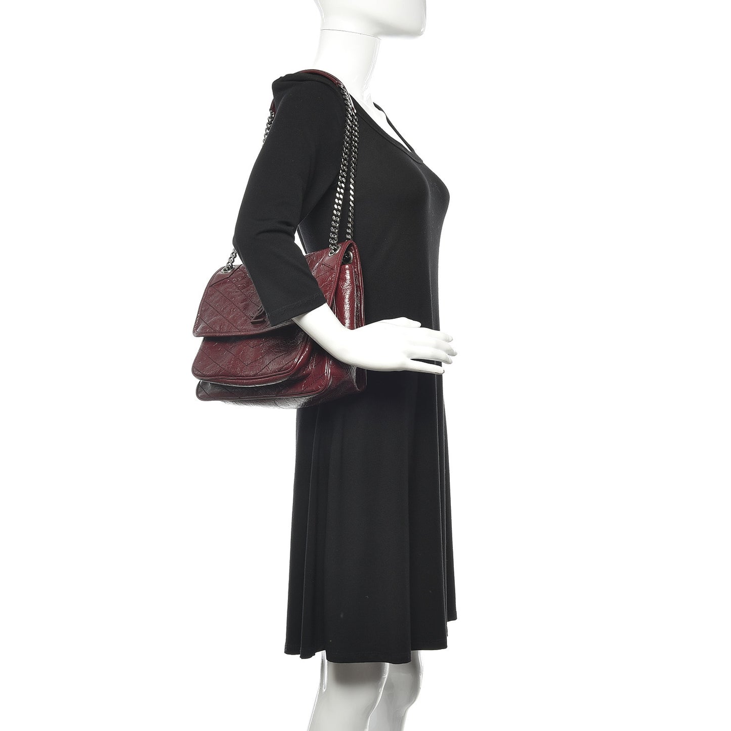 Crinkled Calfskin Matelasse Monogram Medium Niki Chain Satchel Burgundy
