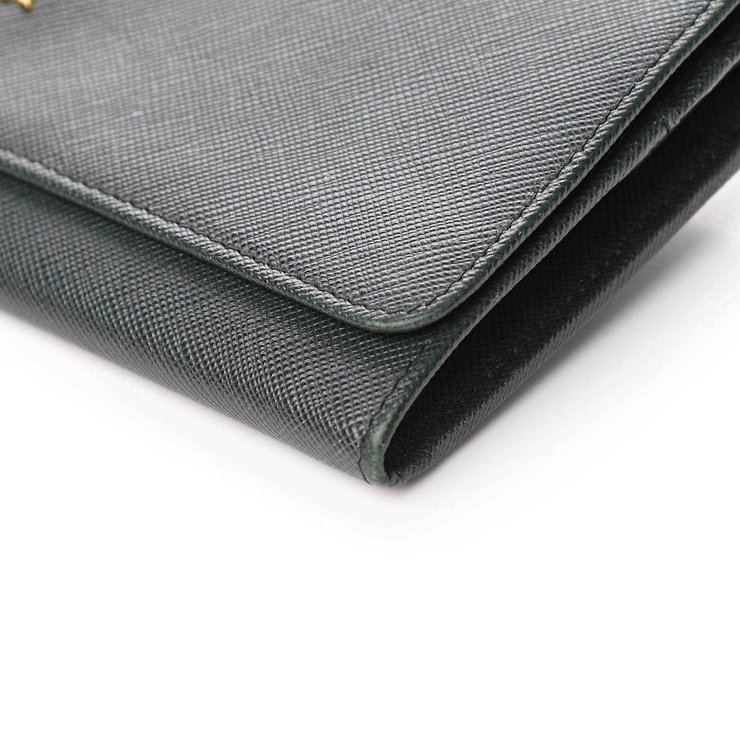 Prada Saffiano Metal Oro Chain Wallet Smeraldo 10 of 13