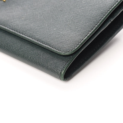 Prada Saffiano Metal Oro Chain Wallet Smeraldo 10 of 13