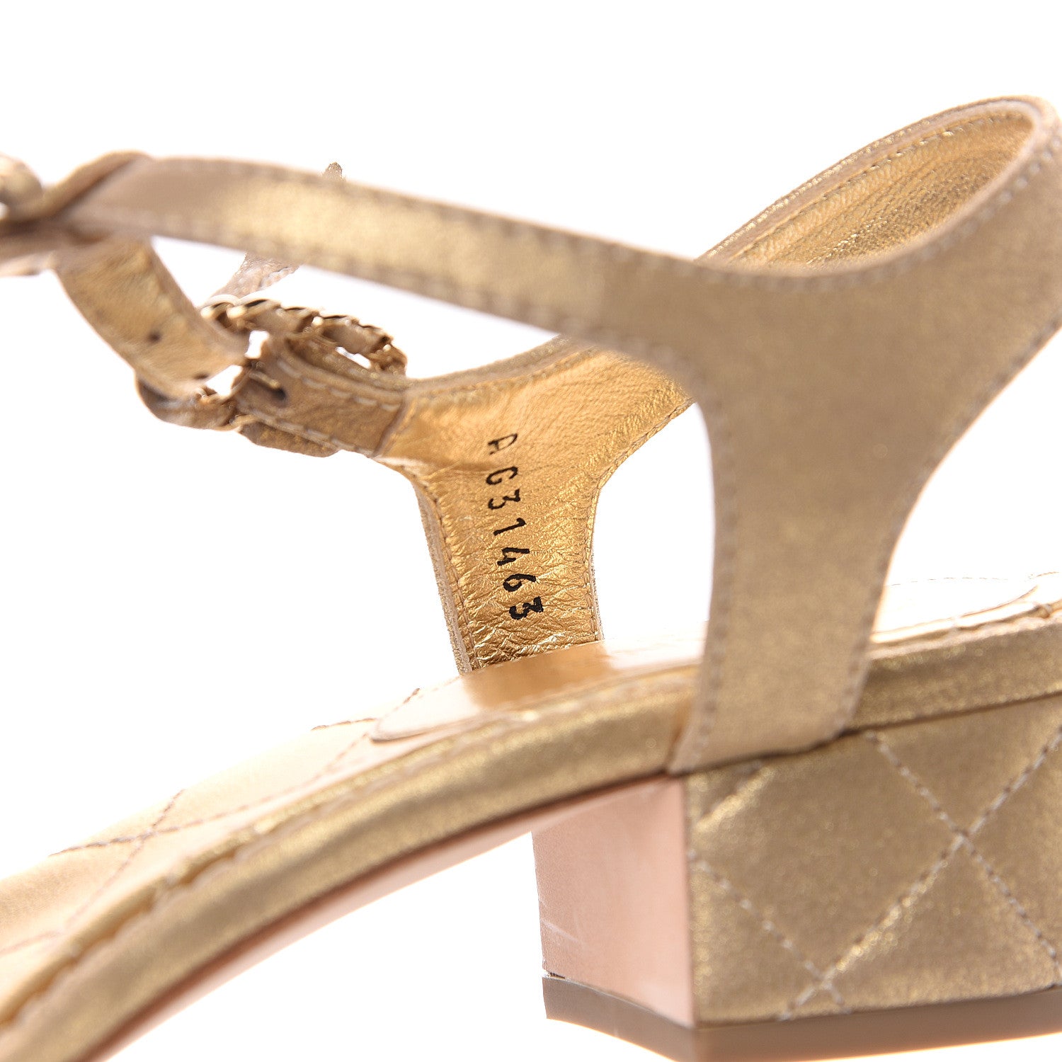 Chanel Metallic Lambskin Chain CC Logo Thong Sandals 37.5 Gold 8 of 9