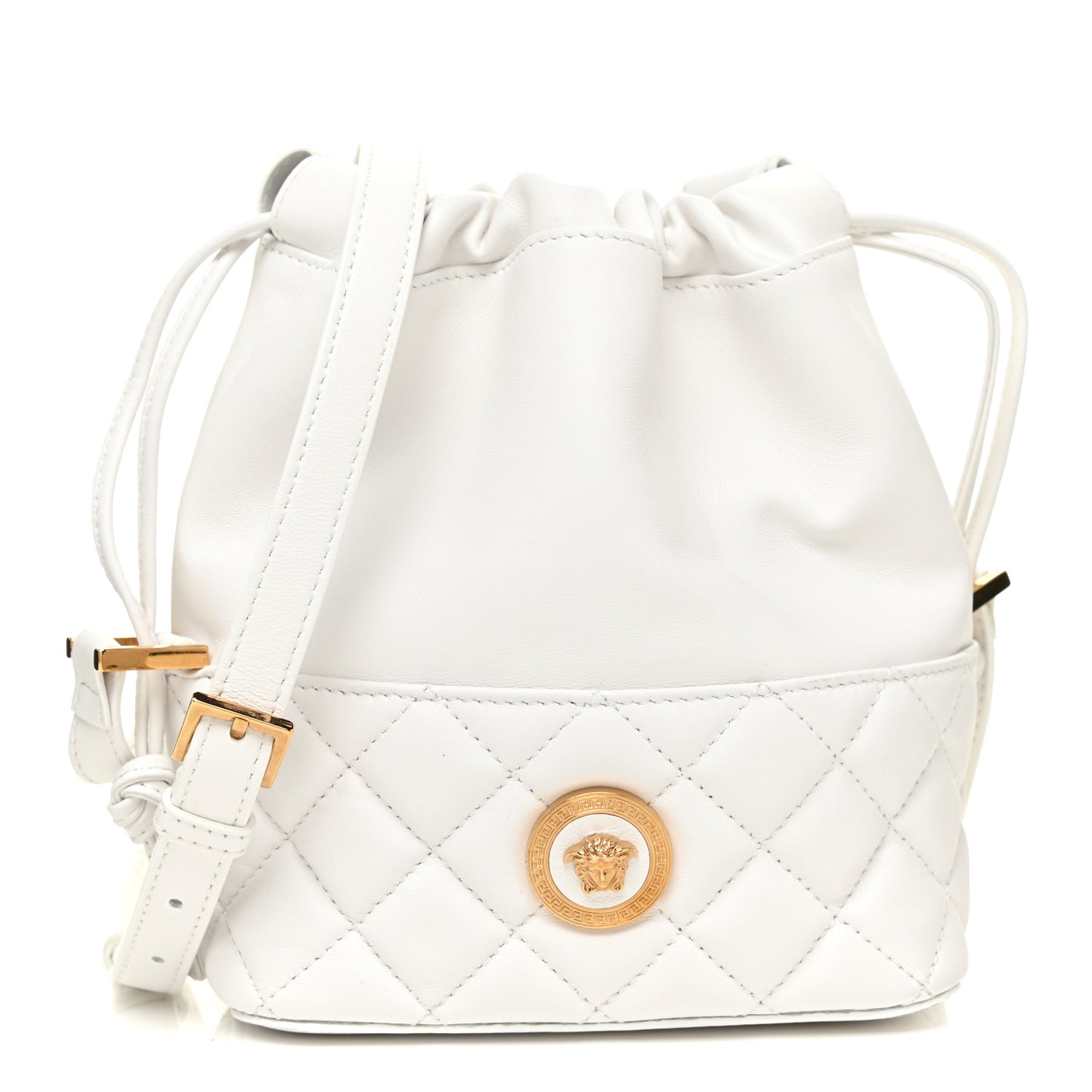 Nappa Quilted Medusa Bucket Bag White
