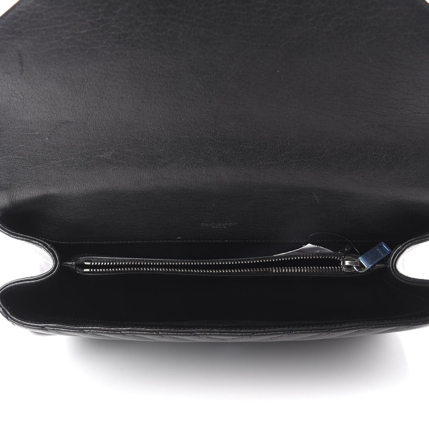 Sheepskin Matelasse Chevron Monogram Large College Satchel Black