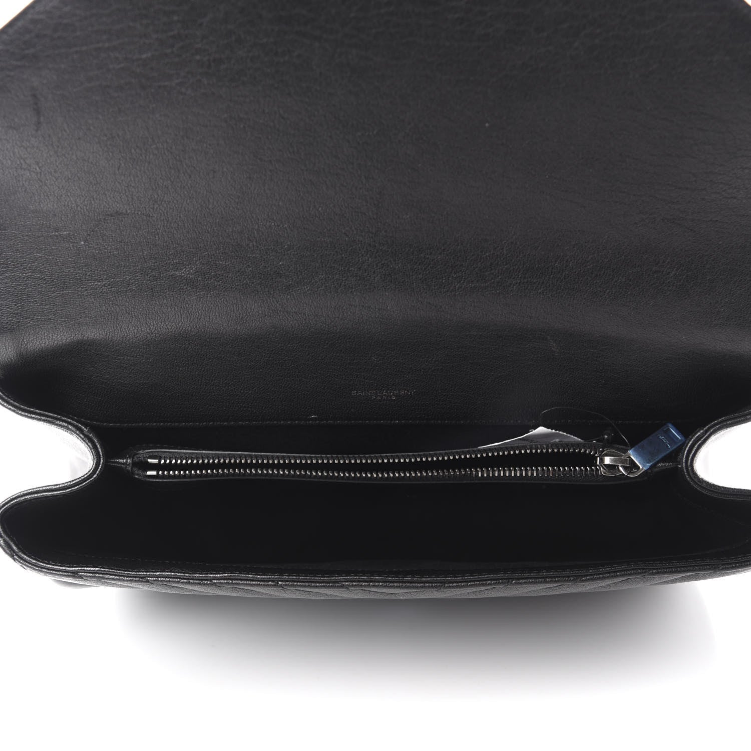 Saint Laurent Sheepskin Matelasse Chevron Monogram Large College Satchel Black 5 of 14