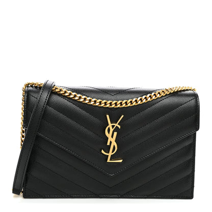 Saint Laurent Grain De Poudre Matelasse Chevron Monogram Envelope Chain Wallet Black 1 of 9