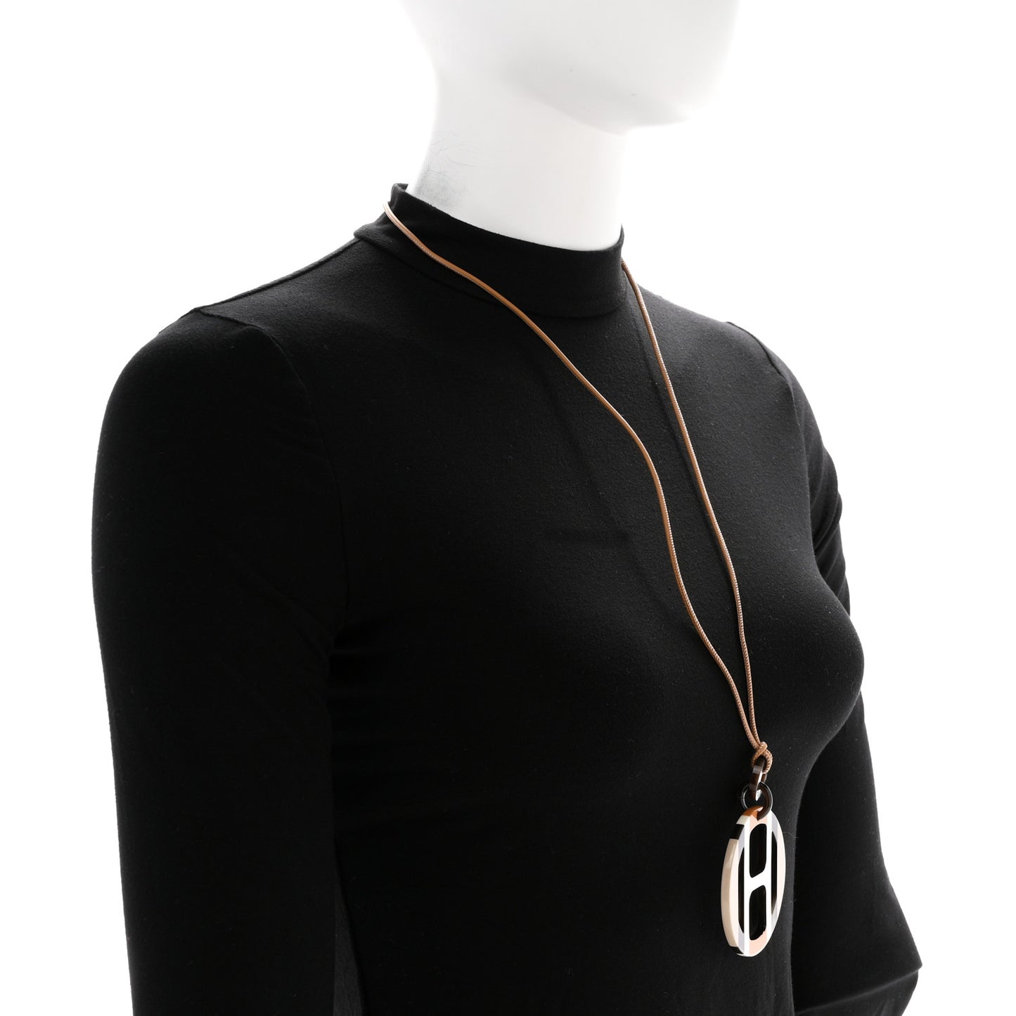 Buffalo Horn Lacquer H Equipe Pendant Necklace Sable