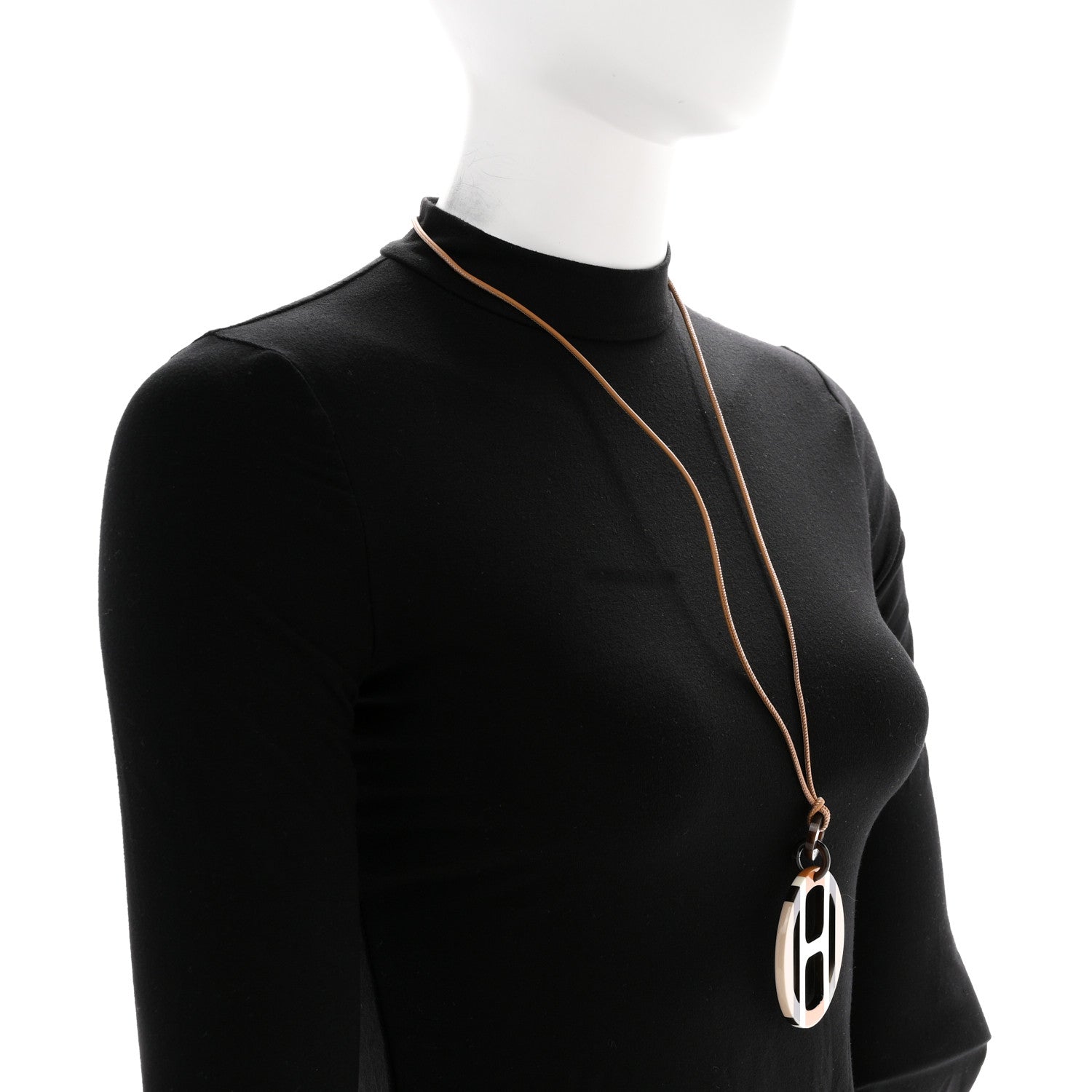 Hermes Buffalo Horn Lacquer H Equipe Pendant Necklace Sable 2 of 6