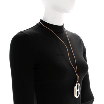 Hermes Buffalo Horn Lacquer H Equipe Pendant Necklace Sable 2 of 6