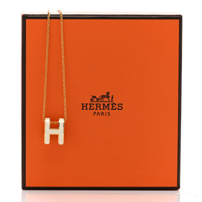 Hermes Lacquered Gold Pop H Pendant Necklace White 7 of 7
