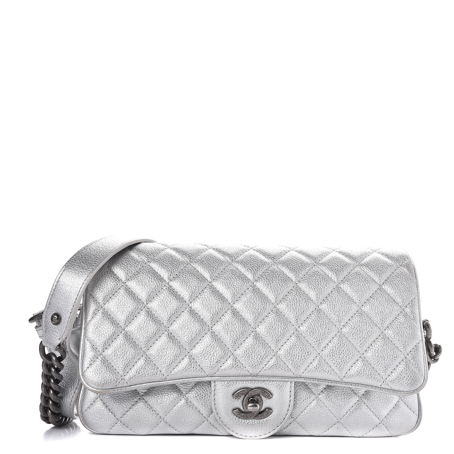 Chanel Metallic Calfskin Quilted Small Chain Detail Flap Silver 1 of 7