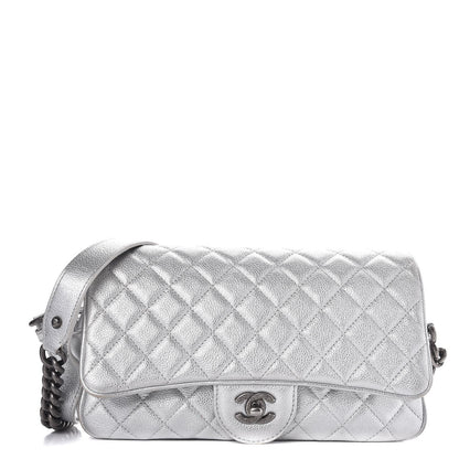 Chanel Metallic Calfskin Quilted Small Chain Detail Flap Silver 1 of 7