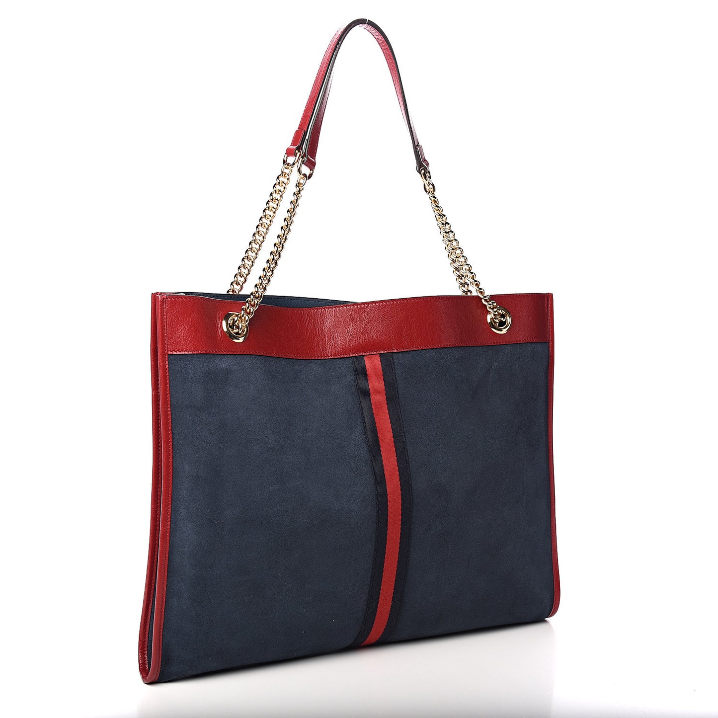 Suede Calfskin Large Rajah Chain Tote New Blue Romantic Cherry