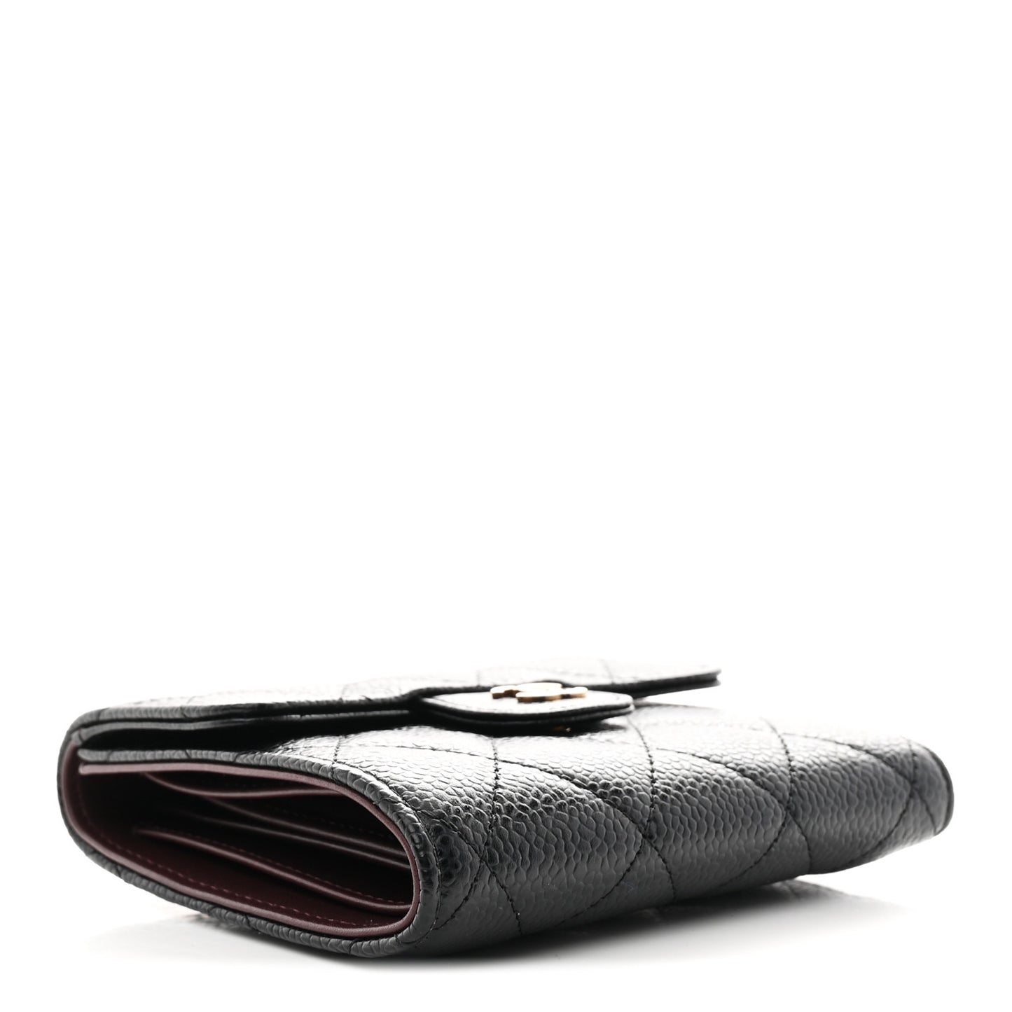 Caviar Quilted Compact Flap Wallet Black