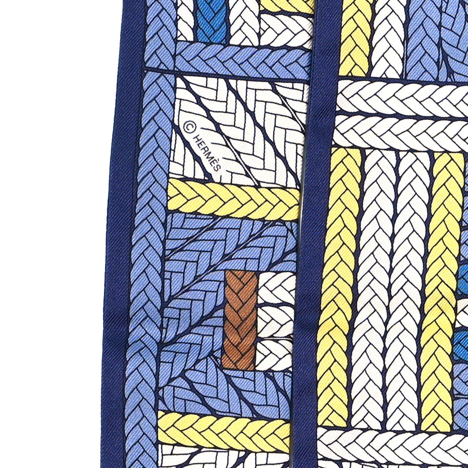 Hermes Silk Tresses H Twilly Bleu Lavande Marin Jaune 3 of 4