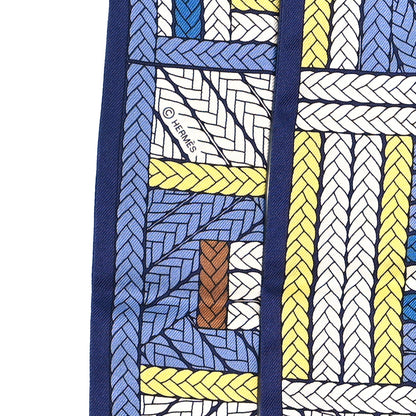 Hermes Silk Tresses H Twilly Bleu Lavande Marin Jaune 3 of 4