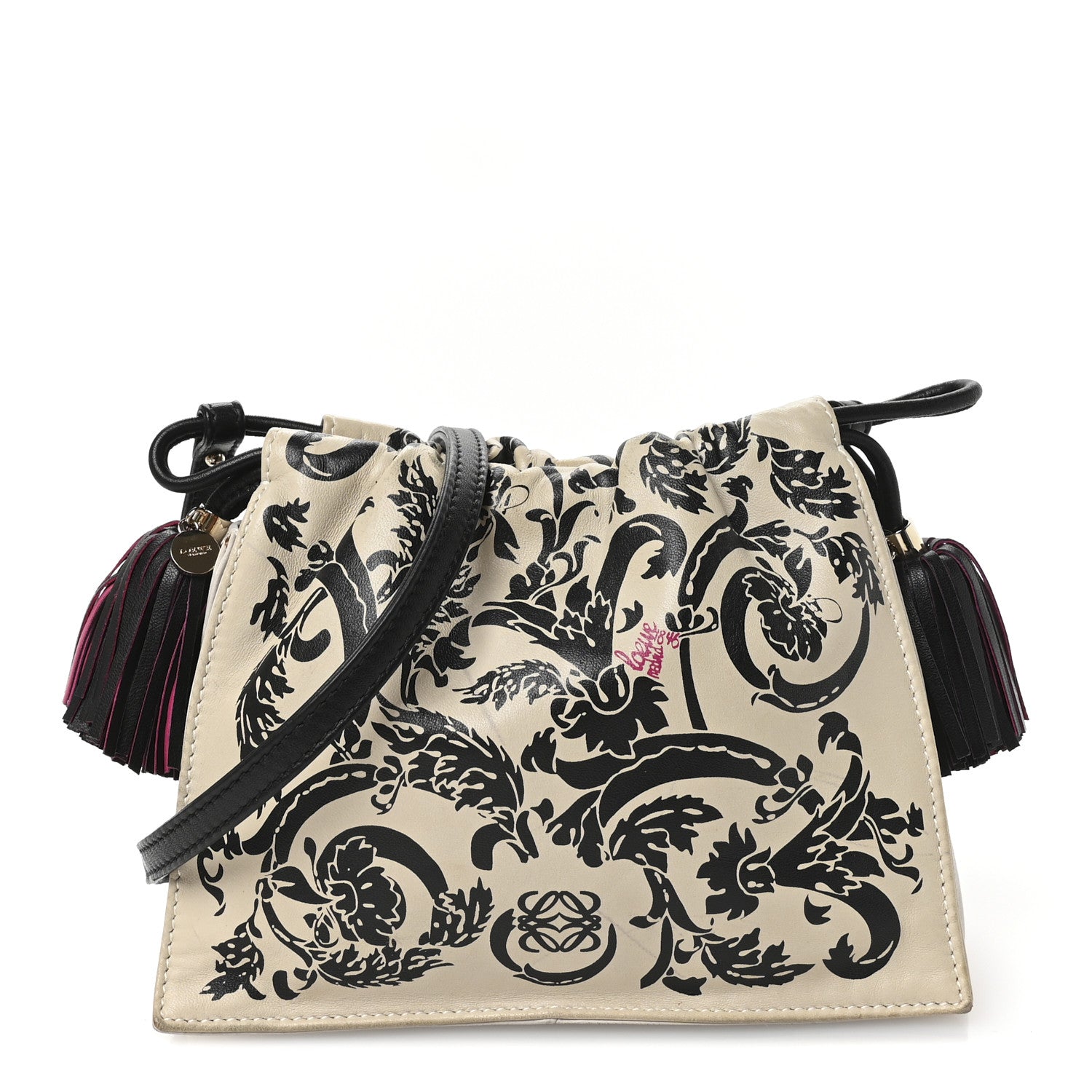 Loewe Calfskin Barroco Mini Flamenco Tassel Knot Clutch White Multicolor 1 of 10