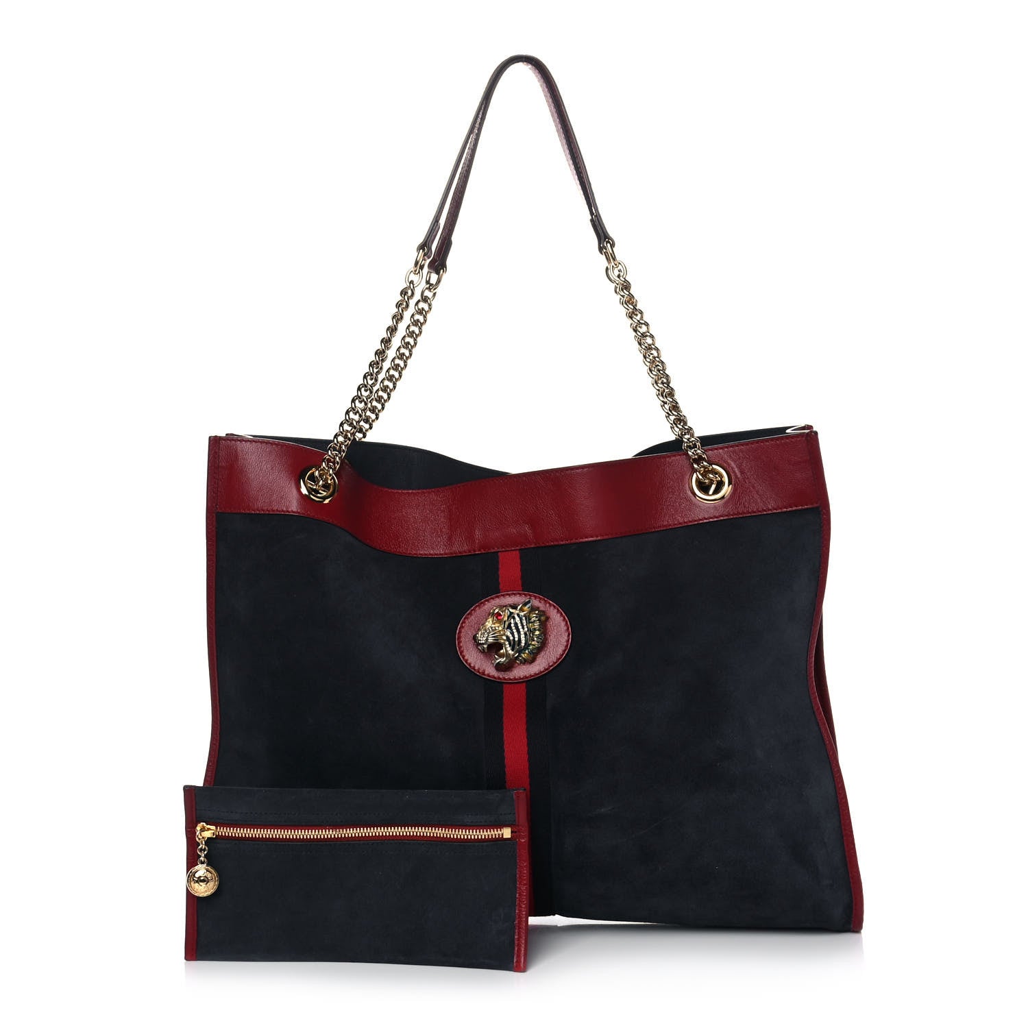 Gucci Suede Calfskin Large Rajah Chain Tote New Blue Romantic Cherry 1 of 12